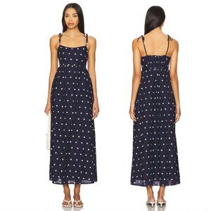 NEW BEACH RIOT Valory Maxi Dress in Navy Blue White Polka Dot Cotton